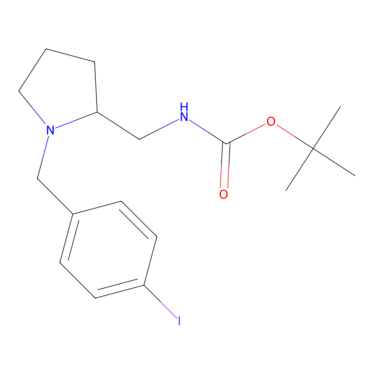 tert-butyl N-({1-[(4-iodophenyl)methyl]pyrrolidin-2-yl}methyl)carbamate molecular structure, CAS 2680682-53-3