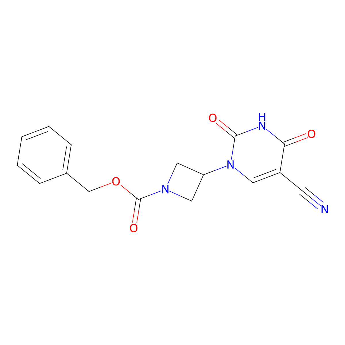 Benzyl 3-(5-cyano-2,4-dioxo-1,2,3,4-tetrahydropyrimidin-1-yl)azetidine-1-carboxylate molecular structure, CAS 2680682-59-9