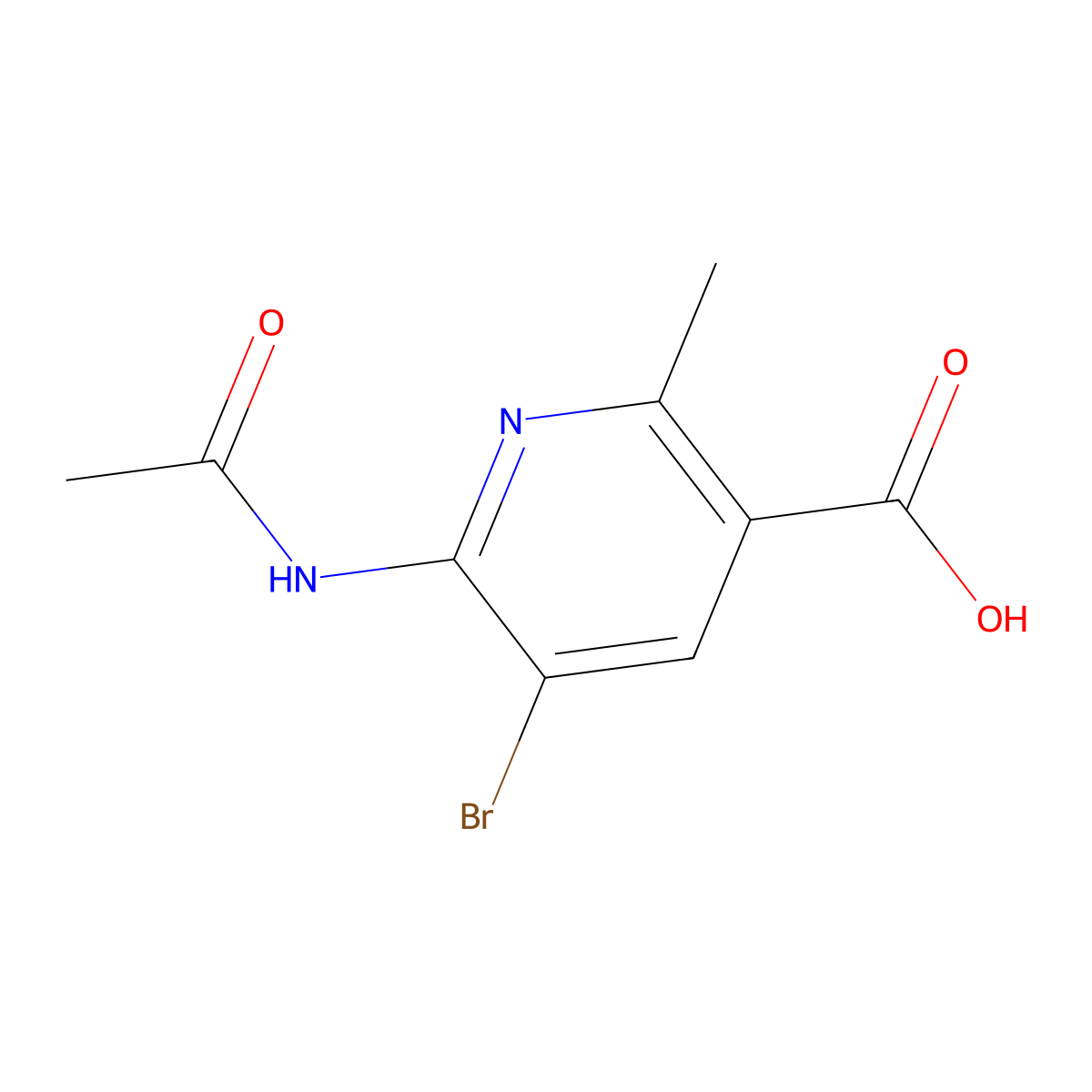 5-Bromo-6-acetamido-2-methylpyridine-3-carboxylic acid molecular structure, CAS 2680682-66-8