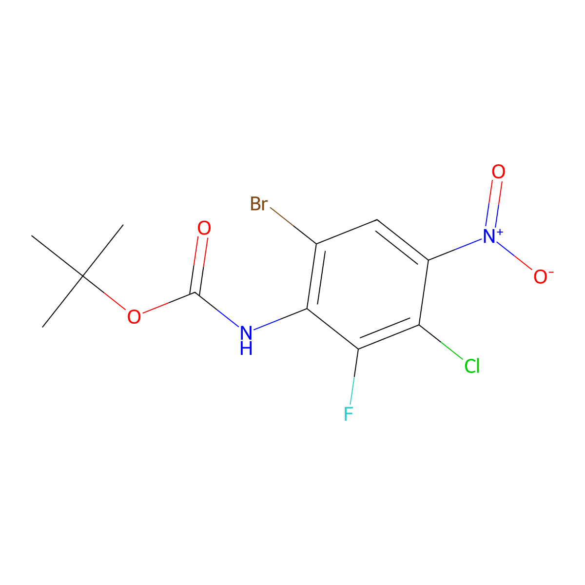 tert-butyl N-(6-bromo-3-chloro-2-fluoro-4-nitrophenyl)carbamate molecular structure, CAS 2680682-74-8