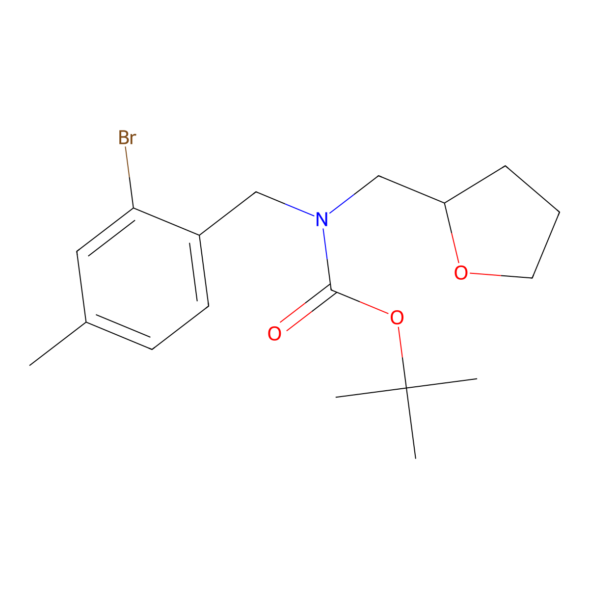 tert-butyl N-[(2-bromo-4-methylphenyl)methyl]-N-[(oxolan-2-yl)methyl]carbamate molecular structure, CAS 2680682-75-9