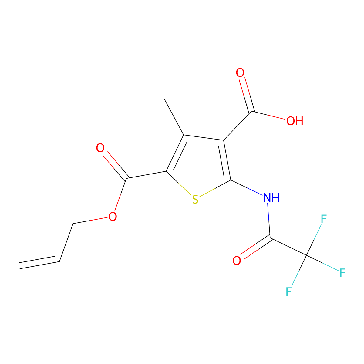 4-Methyl-5-[(prop-2-en-1-yloxy)carbonyl]-2-(2,2,2-trifluoroacetamido)thiophene-3-carboxylic acid molecular structure, CAS 2680682-81-7