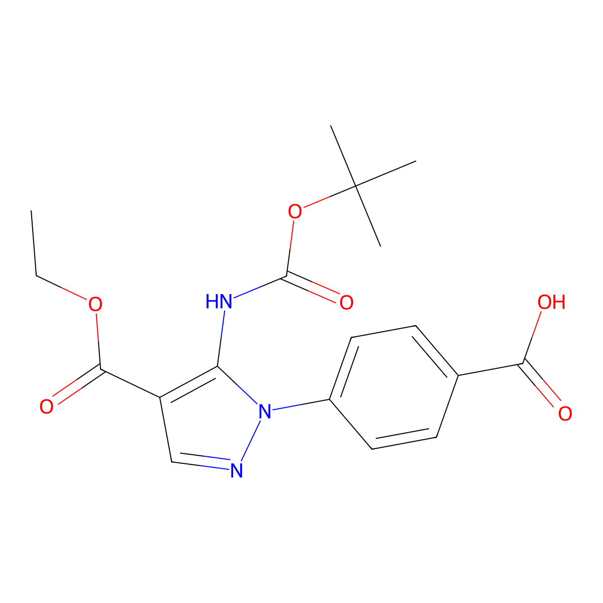 4-(5-{[(tert-butoxy)carbonyl]amino}-4-(ethoxycarbonyl)-1H-pyrazol-1-yl)benzoic acid molecular structure, CAS 2680682-87-3