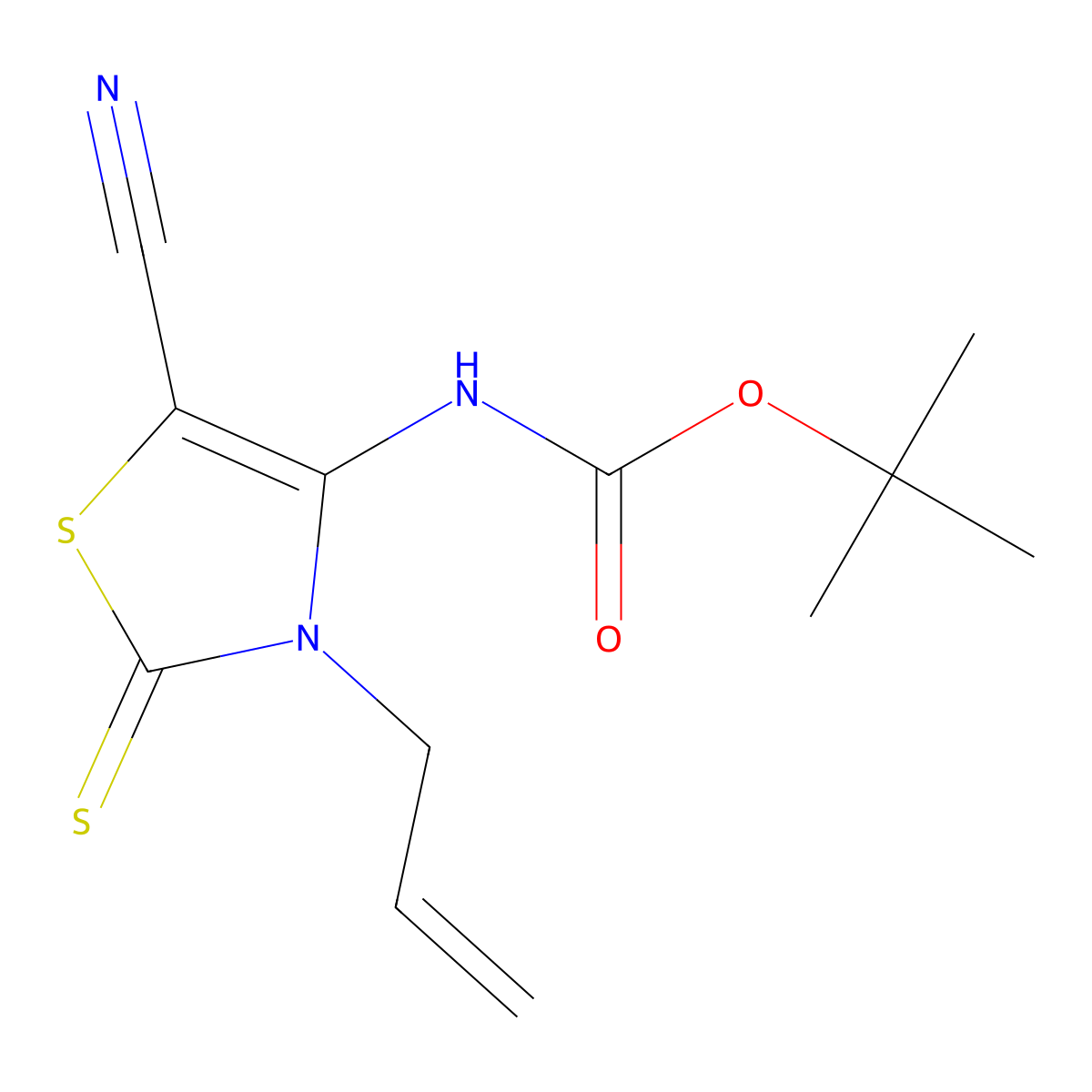tert-butyl N-[5-cyano-3-(prop-2-en-1-yl)-2-sulfanylidene-2,3-dihydro-1,3-thiazol-4-yl]carbamate molecular structure, CAS 2680682-91-9