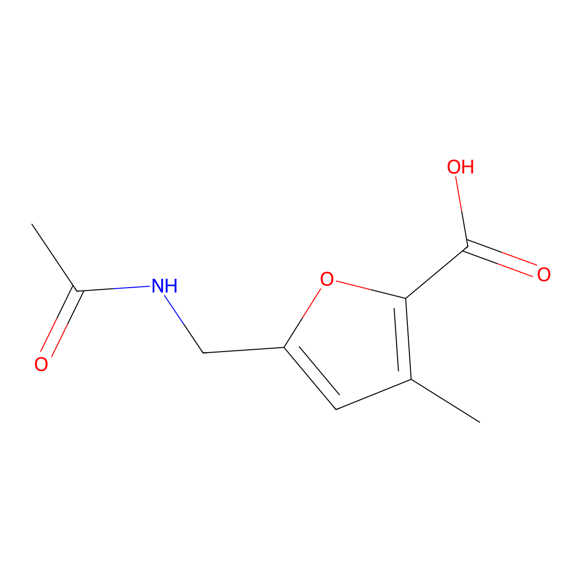5-(Acetamidomethyl)-3-methylfuran-2-carboxylic acid molecular structure, CAS 2680682-99-7