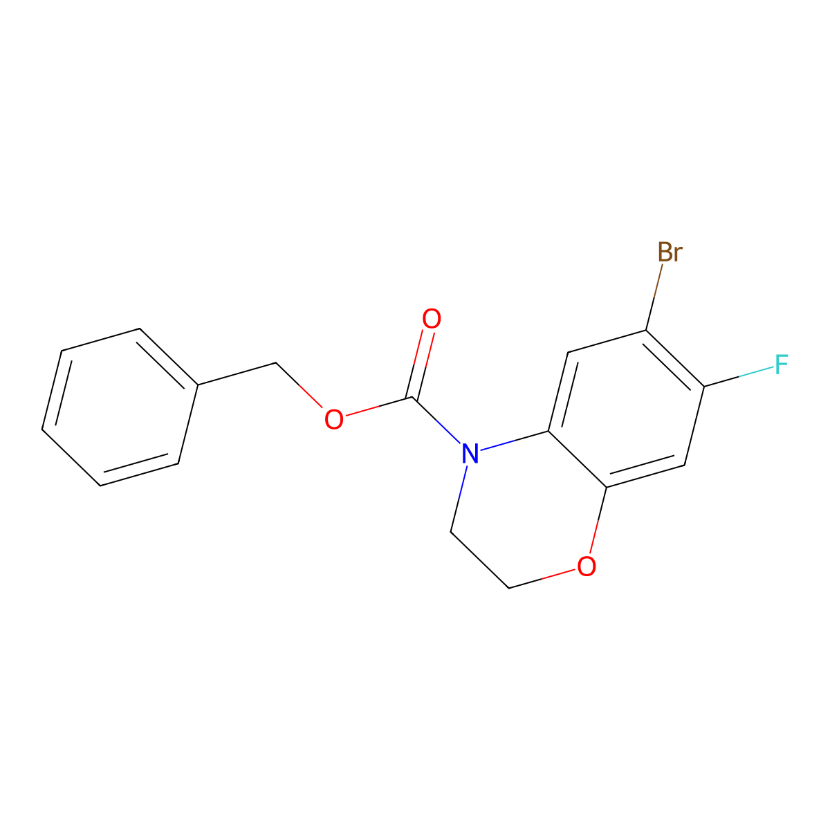 benzyl 6-bromo-7-fluoro-3,4-dihydro-2H-1,4-benzoxazine-4-carboxylate molecular structure, CAS 2680683-06-9