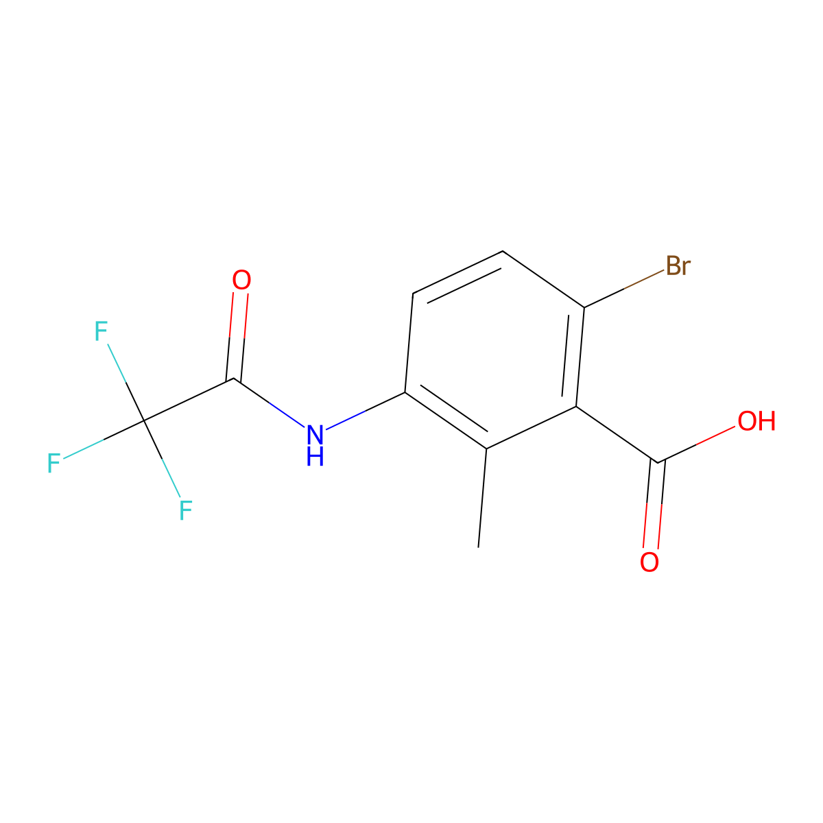 6-Bromo-2-methyl-3-(2,2,2-trifluoroacetamido)benzoic acid molecular structure, CAS 2680683-09-2