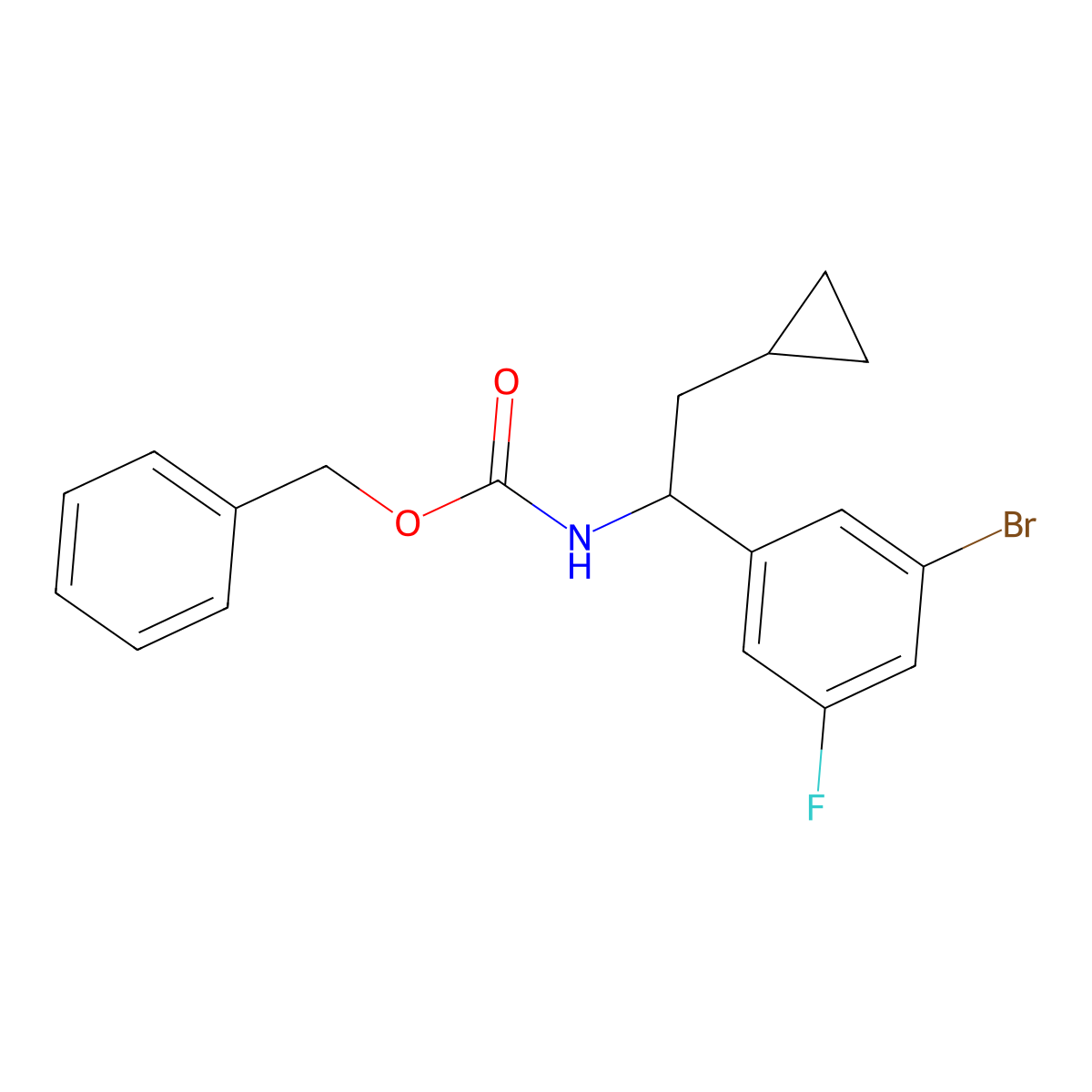 benzyl N-[1-(3-bromo-5-fluorophenyl)-2-cyclopropylethyl]carbamate molecular structure, CAS 2680683-12-7