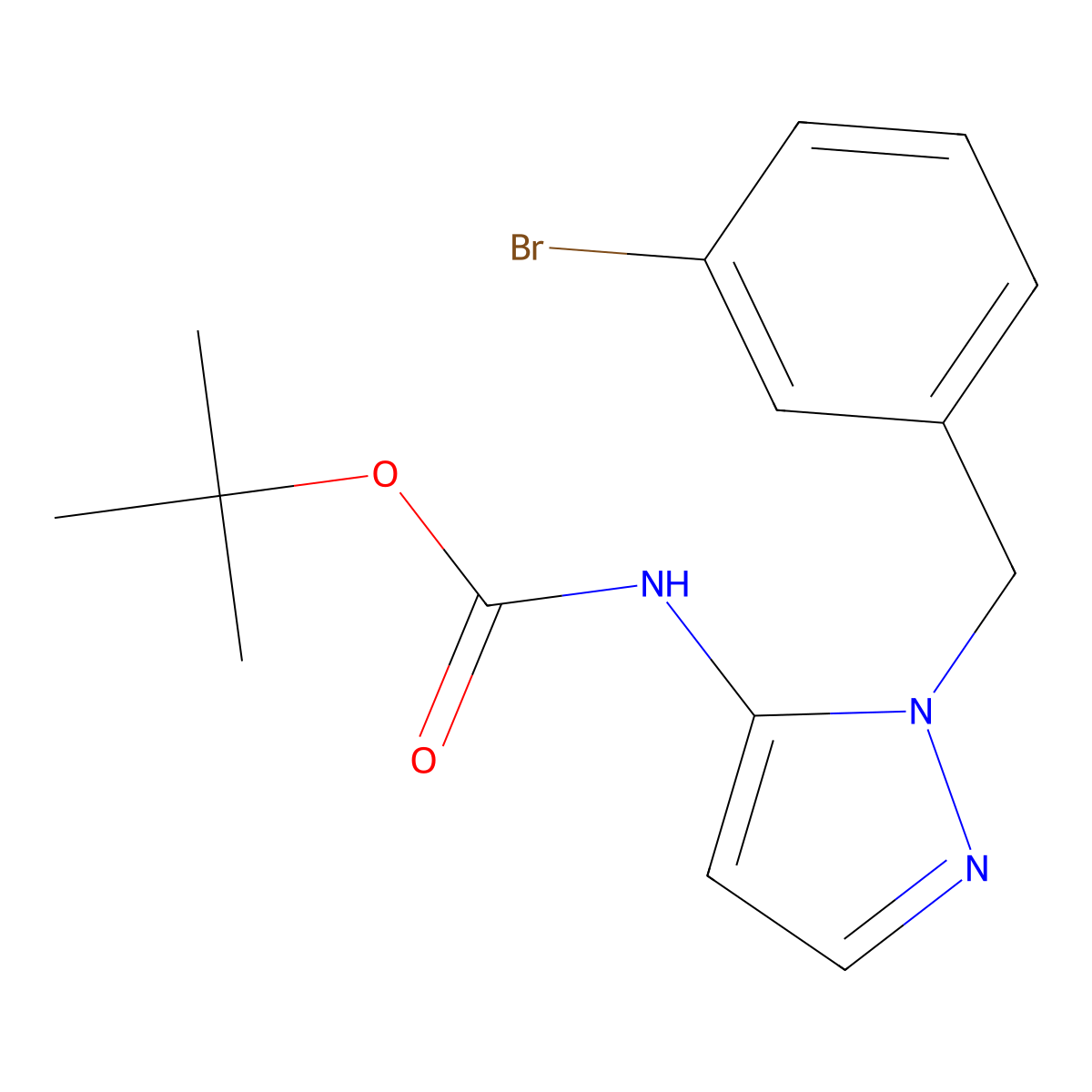 tert-butyl N-{1-[(3-bromophenyl)methyl]-1H-pyrazol-5-yl}carbamate molecular structure, CAS 2680683-13-8