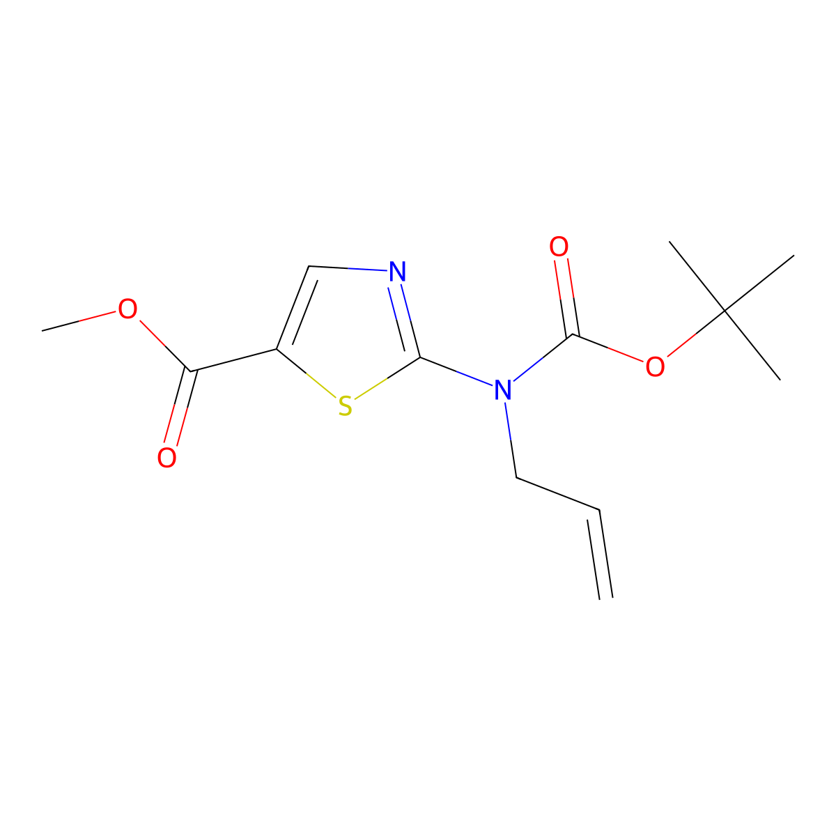 Methyl 2-{[(tert-butoxy)carbonyl](prop-2-en-1-yl)amino}-1,3-thiazole-5-carboxylate molecular structure, CAS 2680683-26-3