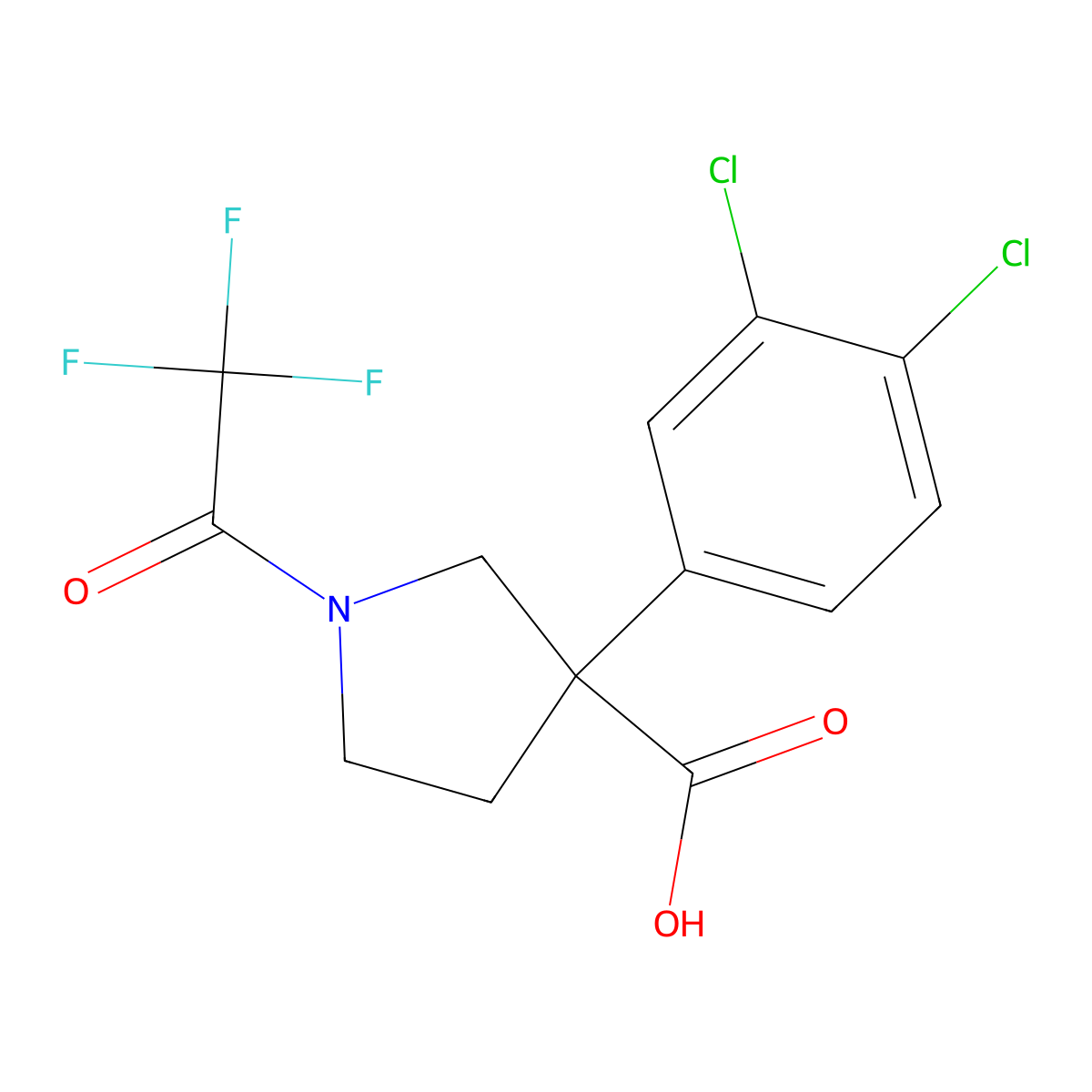 3-(3,4-Dichlorophenyl)-1-(2,2,2-trifluoroacetyl)pyrrolidine-3-carboxylic acid molecular structure, CAS 2680683-39-8