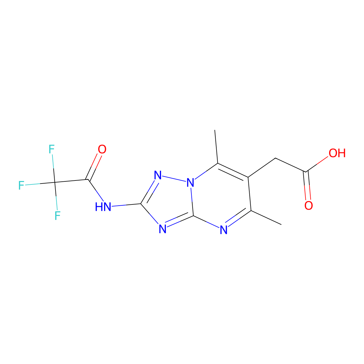 2-[5,7-Dimethyl-2-(2,2,2-trifluoroacetamido)-[1,2,4]triazolo[1,5-a]pyrimidin-6-yl]acetic acid molecular structure, CAS 2680683-71-8