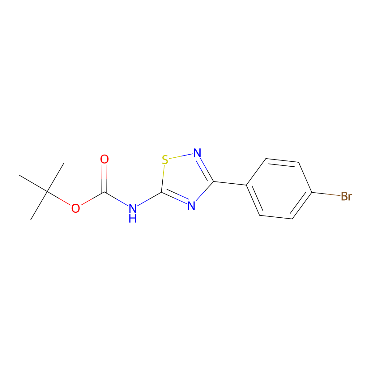 tert-butyl N-[3-(4-bromophenyl)-1,2,4-thiadiazol-5-yl]carbamate molecular structure, CAS 2680683-73-0