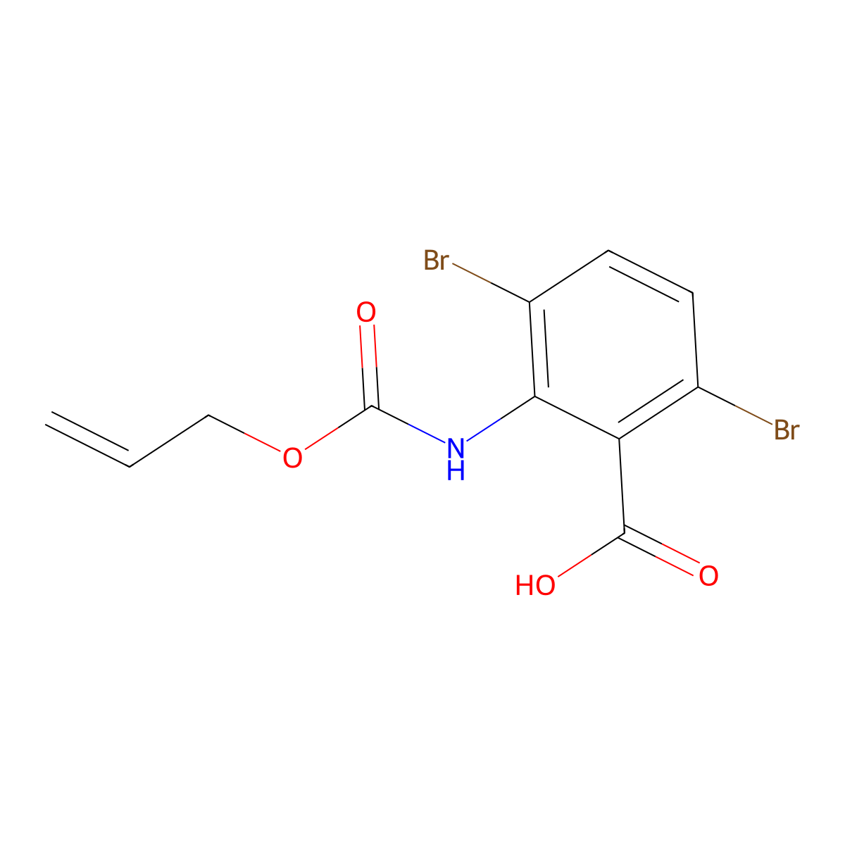 3,6-Dibromo-2-{[(prop-2-en-1-yloxy)carbonyl]amino}benzoic acid molecular structure, CAS 2680683-78-5