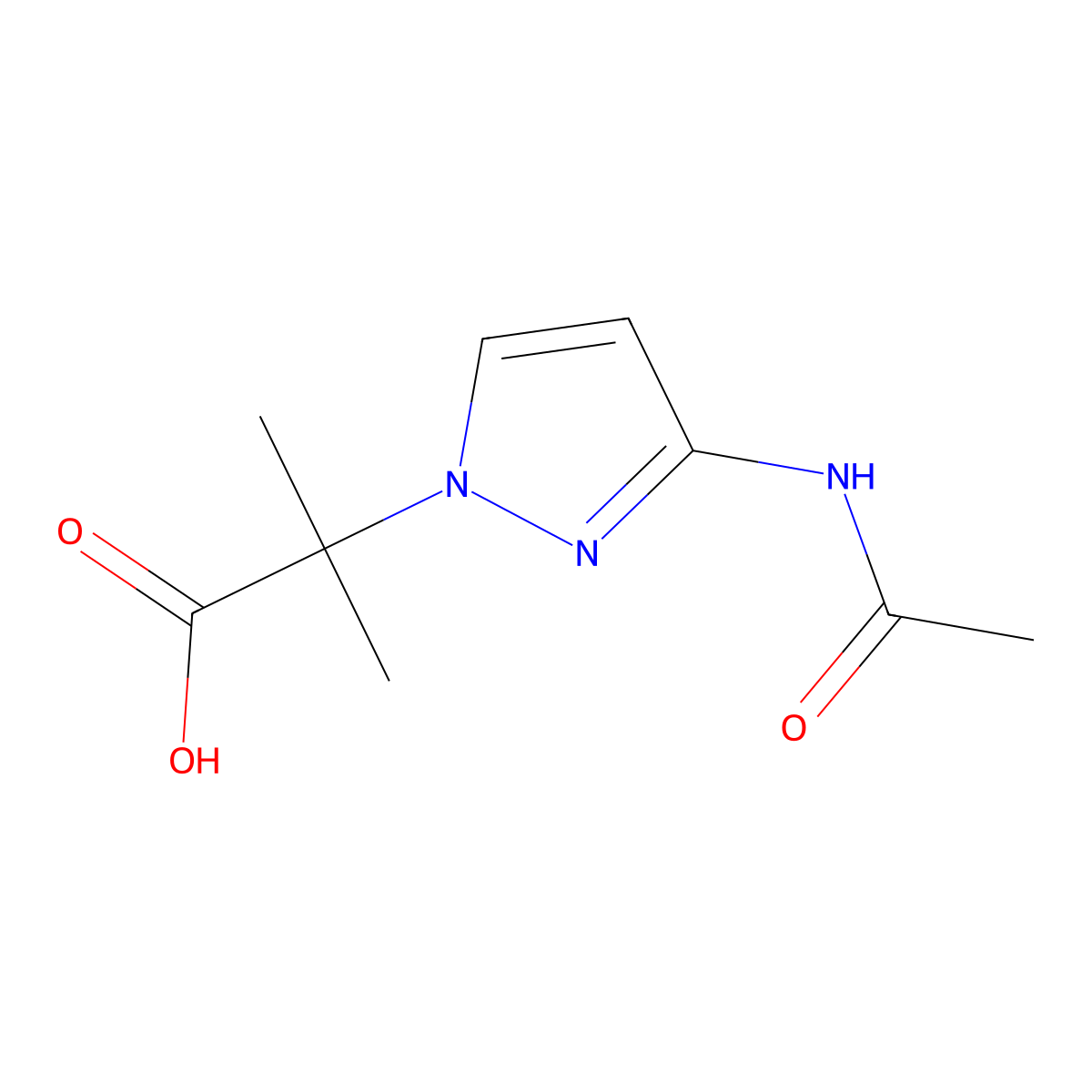 2-(3-acetamido-1H-pyrazol-1-yl)-2-methylpropanoic acid molecular structure, CAS 2680683-84-3