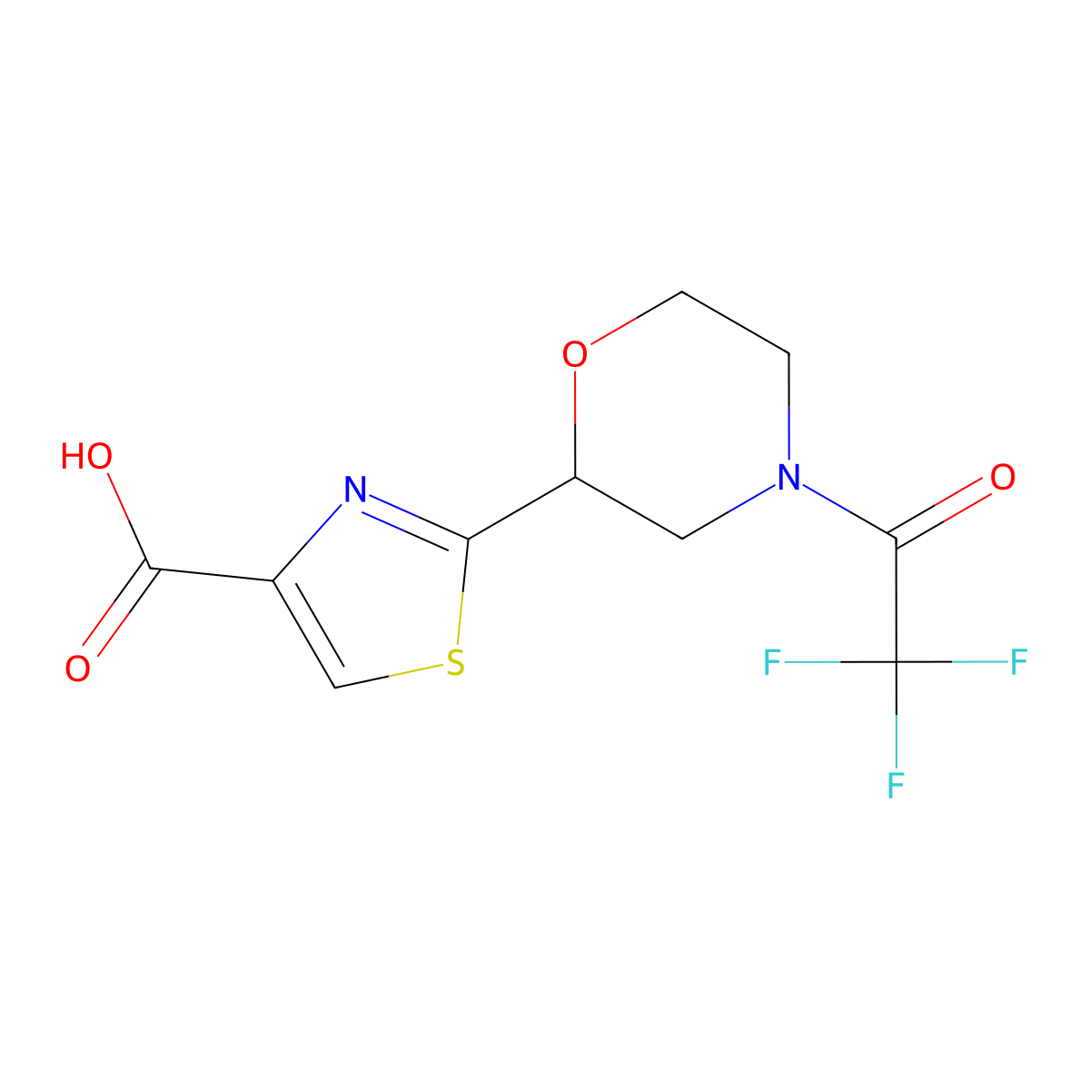2-[4-(2,2,2-Trifluoroacetyl)morpholin-2-yl]-1,3-thiazole-4-carboxylic acid molecular structure, CAS 2680684-04-0