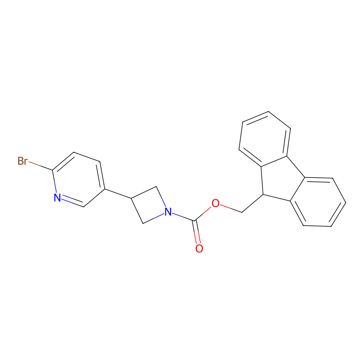 (9H-fluoren-9-yl)methyl 3-(6-bromopyridin-3-yl)azetidine-1-carboxylate molecular structure, CAS 2680684-10-8