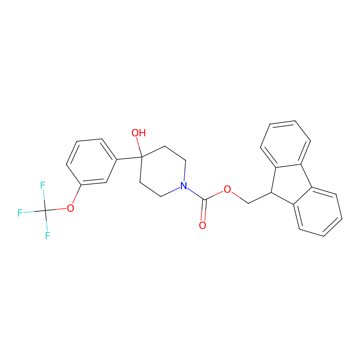 (9H-fluoren-9-yl)methyl 4-hydroxy-4-[3-(trifluoromethoxy)phenyl]piperidine-1-carboxylate molecular structure, CAS 2680684-14-2