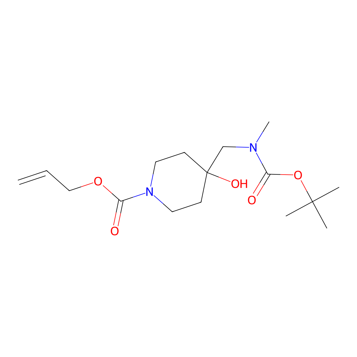 Prop-2-en-1-yl 4-({[(tert-butoxy)carbonyl](methyl)amino}methyl)-4-hydroxypiperidine-1-carboxylate molecular structure, CAS 2680684-15-3