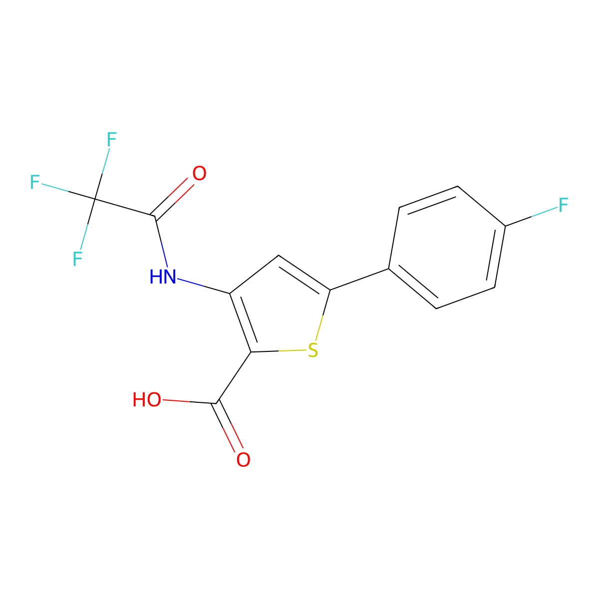 5-(4-Fluorophenyl)-3-(2,2,2-trifluoroacetamido)thiophene-2-carboxylic acid molecular structure, CAS 2680684-33-5