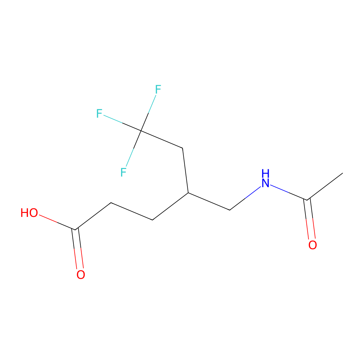 4-(Acetamidomethyl)-6,6,6-trifluorohexanoic acid molecular structure, CAS 2680684-44-8