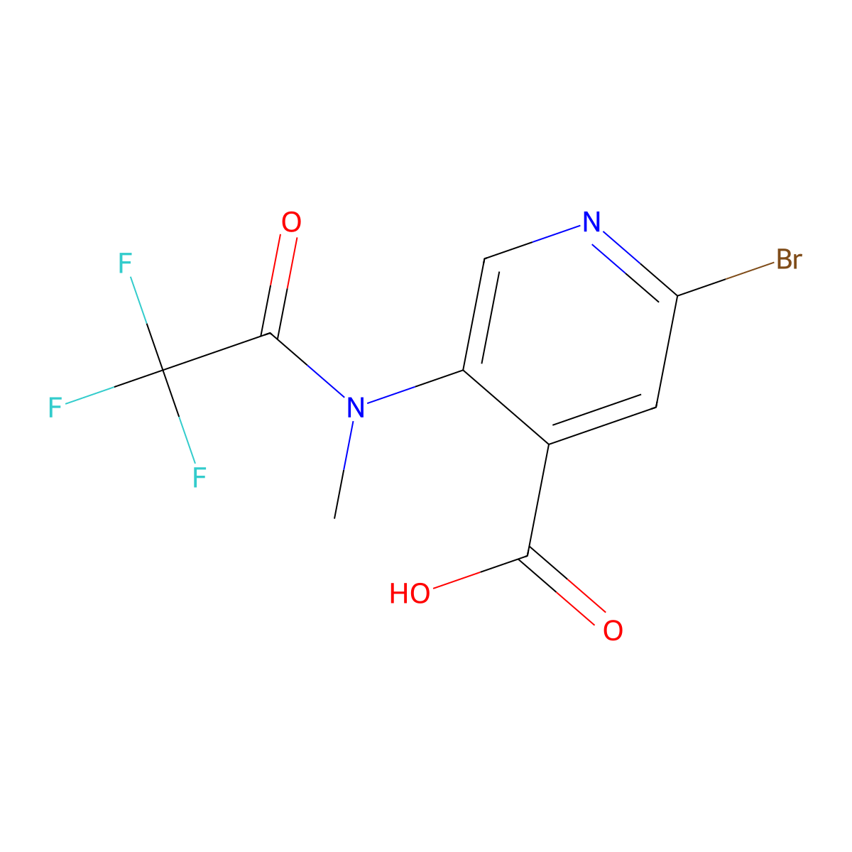 2-bromo-5-(2,2,2-trifluoro-N-methylacetamido)pyridine-4-carboxylic acid molecular structure, CAS 2680684-65-3