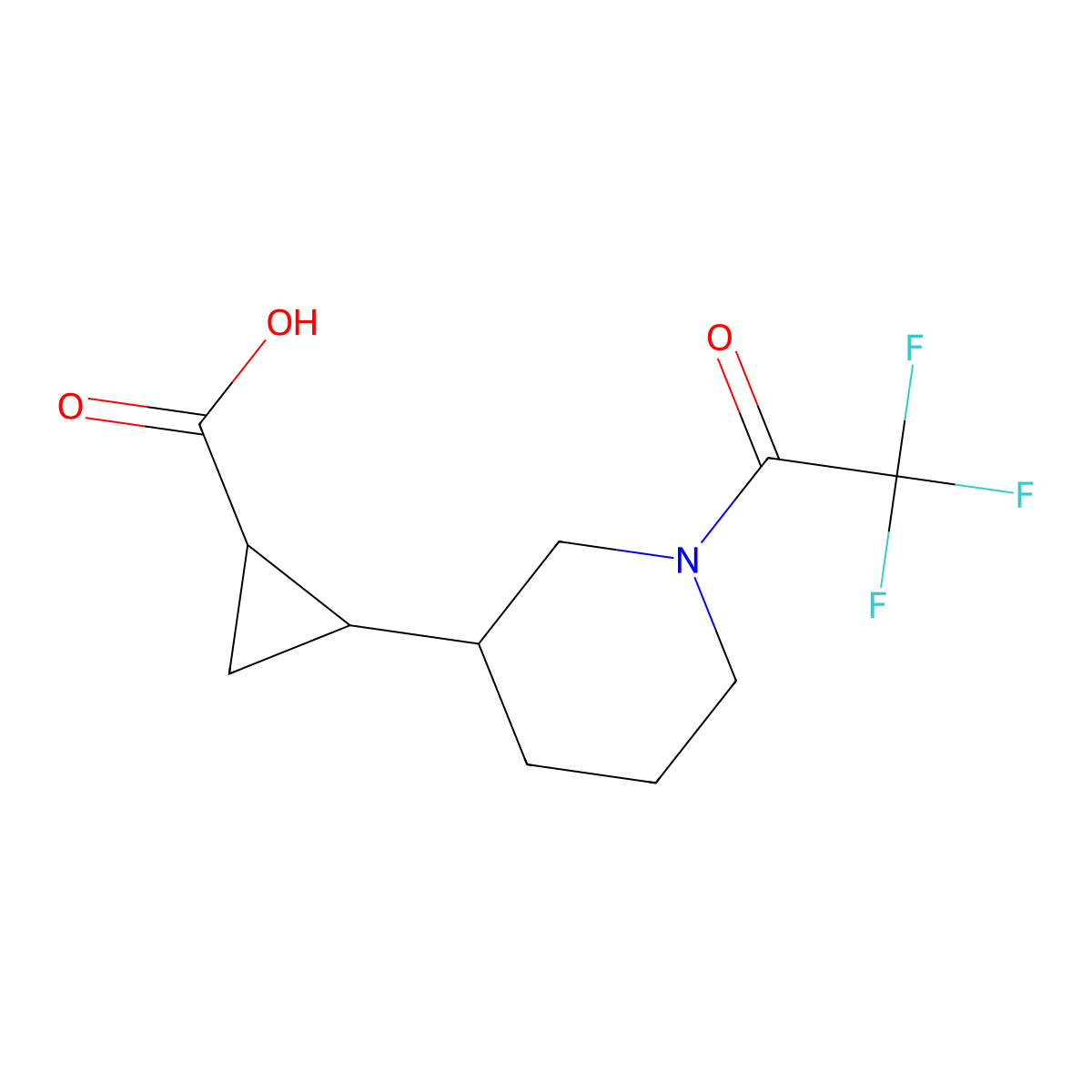 2-[1-(2,2,2-Trifluoroacetyl)piperidin-3-yl]cyclopropane-1-carboxylic acid molecular structure, CAS 2680684-69-7