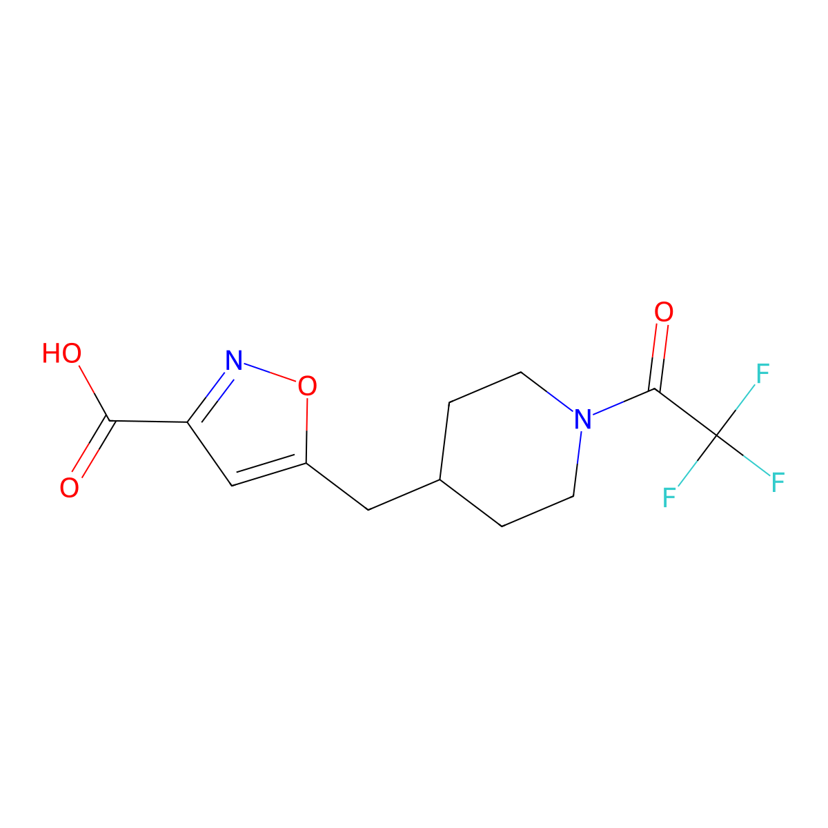 5-{[1-(2,2,2-Trifluoroacetyl)piperidin-4-yl]methyl}-1,2-oxazole-3-carboxylic acid molecular structure, CAS 2680684-78-8