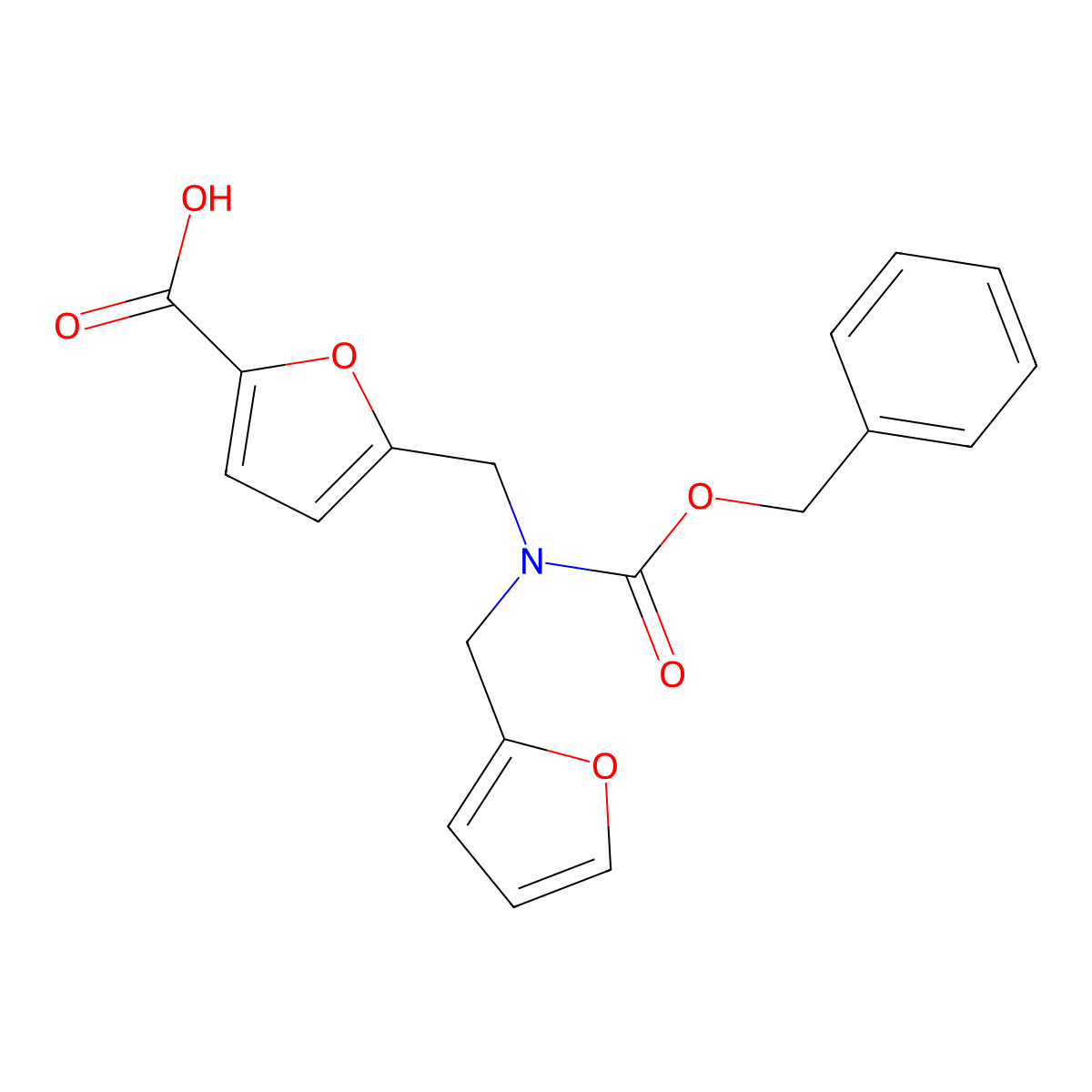 5-({[(Benzyloxy)carbonyl][(furan-2-yl)methyl]amino}methyl)furan-2-carboxylic acid molecular structure, CAS 2680684-80-2