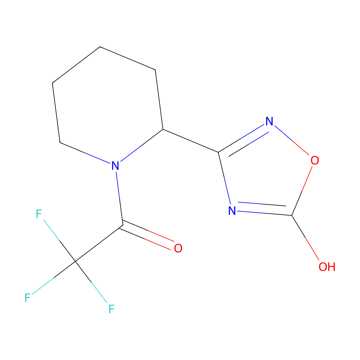 2,2,2-Trifluoro-1-[2-(5-hydroxy-1,2,4-oxadiazol-3-yl)piperidin-1-yl]ethan-1-one molecular structure, CAS 2680685-02-1