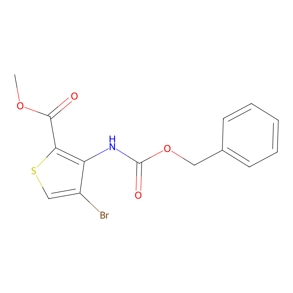 Methyl 3-{[(benzyloxy)carbonyl]amino}-4-bromothiophene-2-carboxylate molecular structure, CAS 2680685-08-7