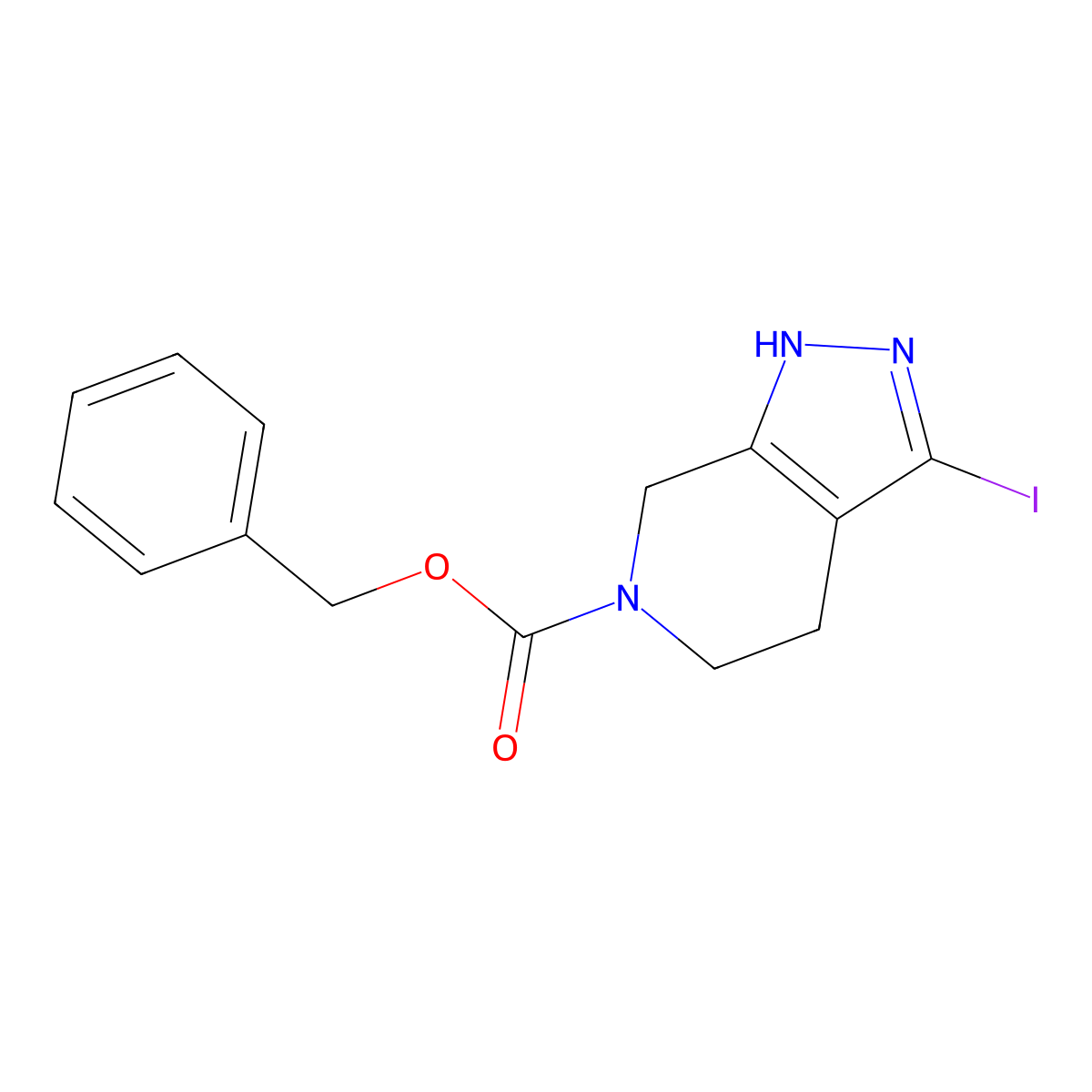 benzyl 3-iodo-1H,4H,5H,6H,7H-pyrazolo[3,4-c]pyridine-6-carboxylate molecular structure, CAS 2680685-19-0