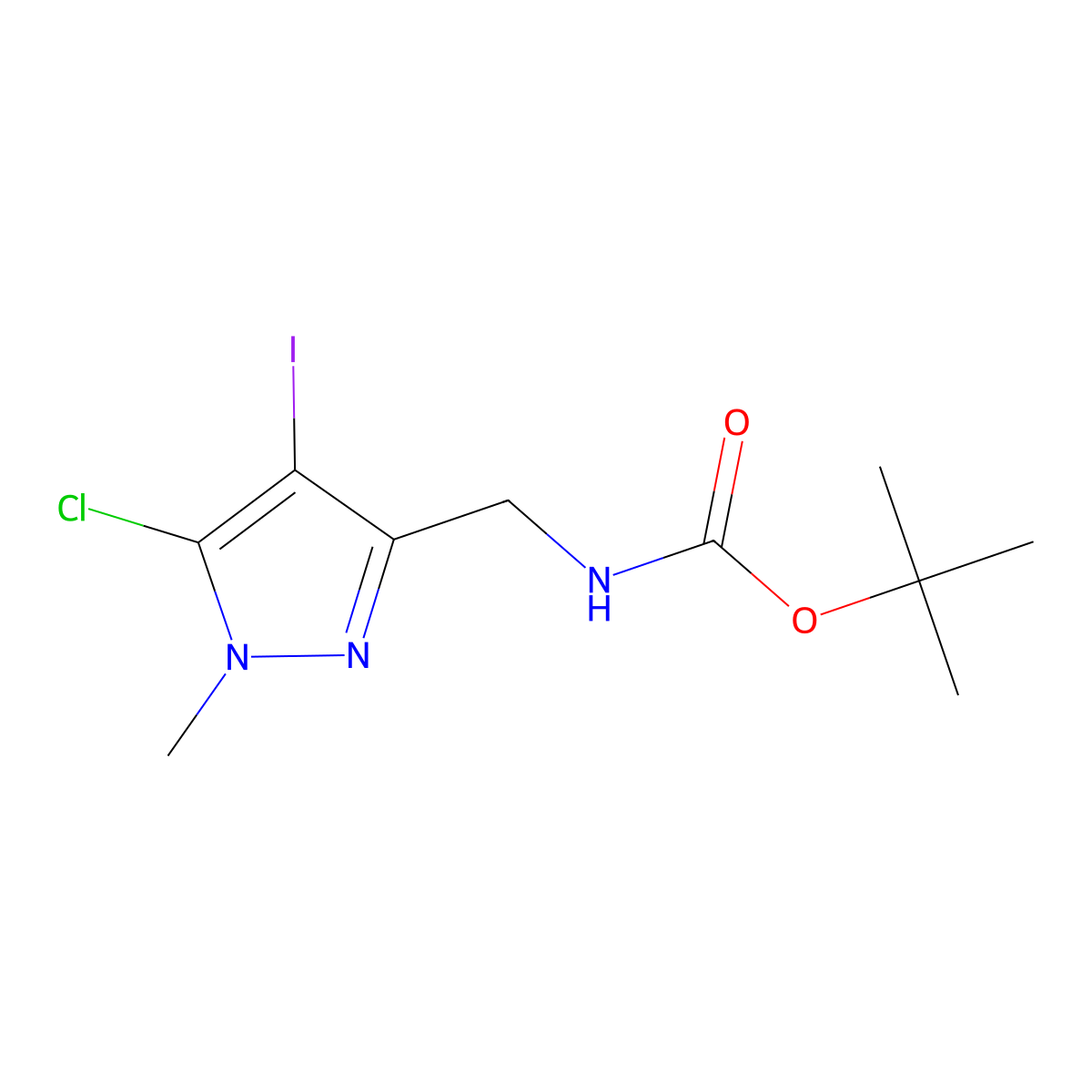 tert-butyl N-[(5-chloro-4-iodo-1-methyl-1H-pyrazol-3-yl)methyl]carbamate molecular structure, CAS 2680685-21-4