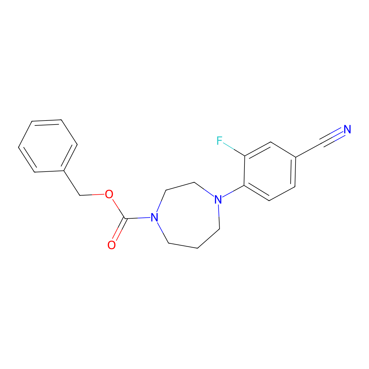 Benzyl 4-(4-cyano-2-fluorophenyl)-1,4-diazepane-1-carboxylate molecular structure, CAS 2680685-23-6