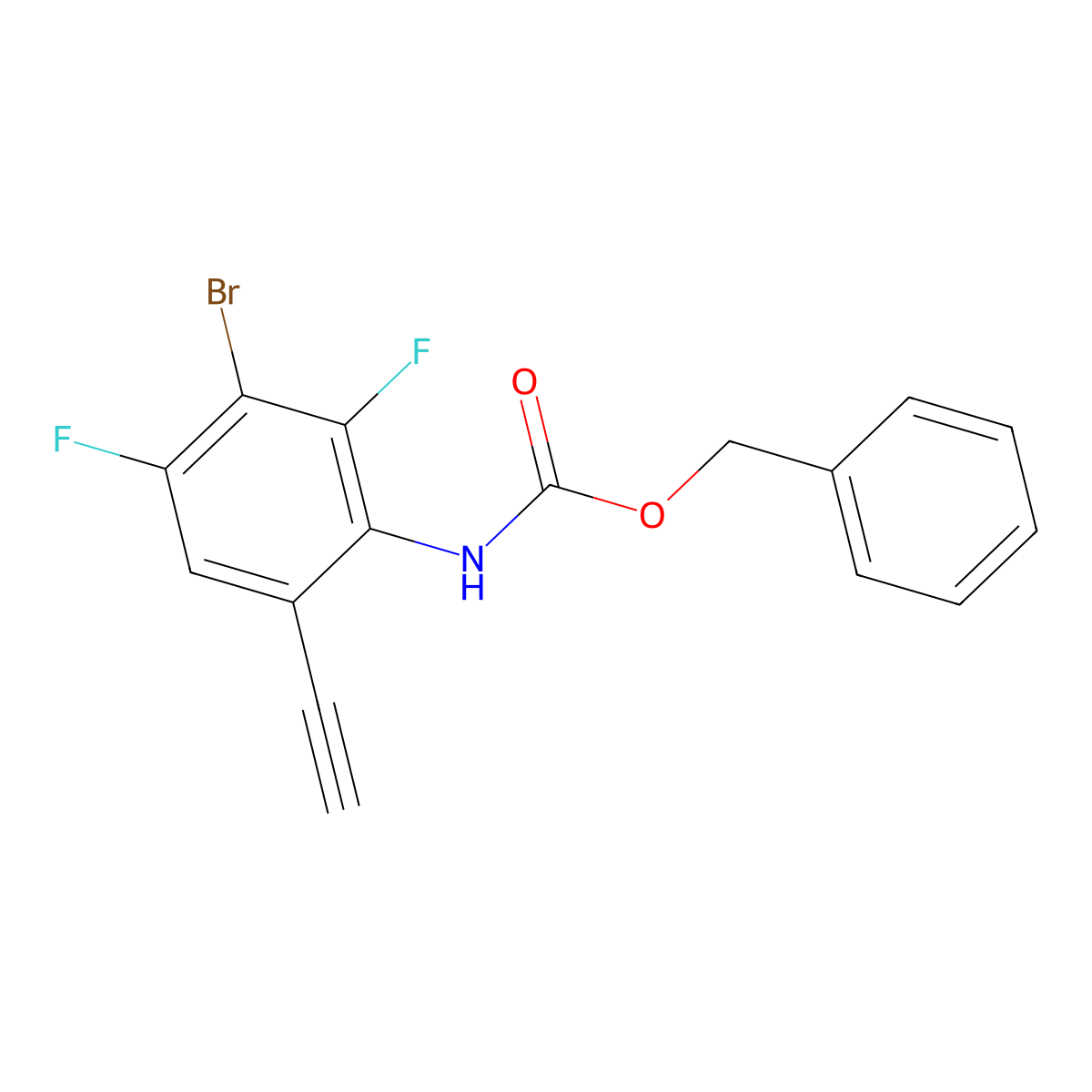 benzyl N-(3-bromo-6-ethynyl-2,4-difluorophenyl)carbamate molecular structure, CAS 2680685-33-8