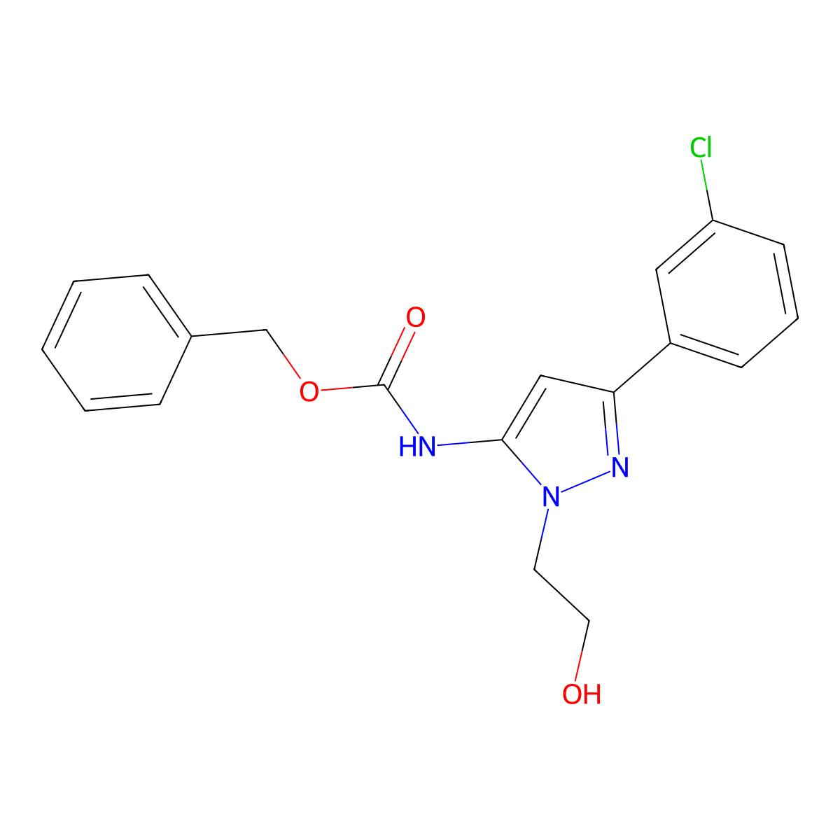 benzyl N-[3-(3-chlorophenyl)-1-(2-hydroxyethyl)-1H-pyrazol-5-yl]carbamate molecular structure, CAS 2680685-36-1