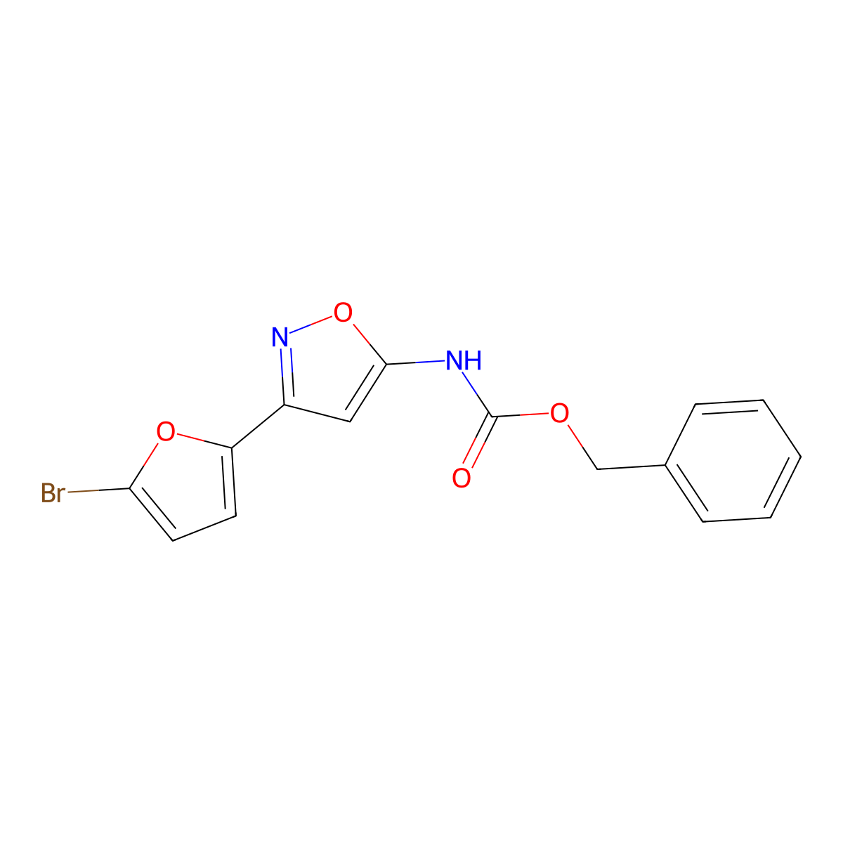 benzyl N-[3-(5-bromofuran-2-yl)-1,2-oxazol-5-yl]carbamate molecular structure, CAS 2680685-46-3