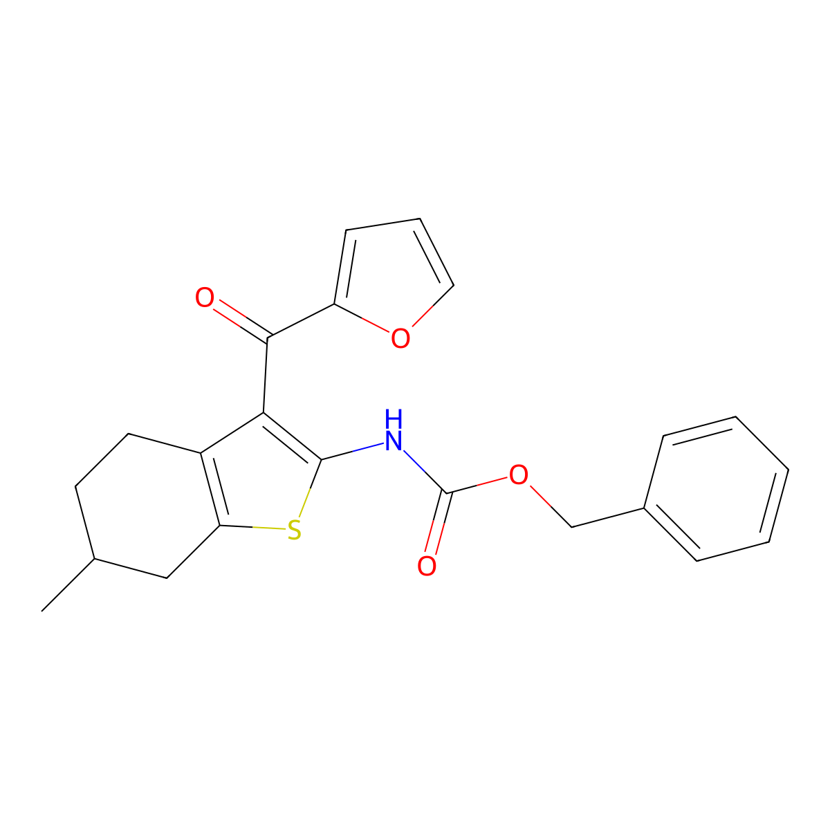 benzyl N-[3-(furan-2-carbonyl)-6-methyl-4,5,6,7-tetrahydro-1-benzothiophen-2-yl]carbamate molecular structure, CAS 2680685-55-4