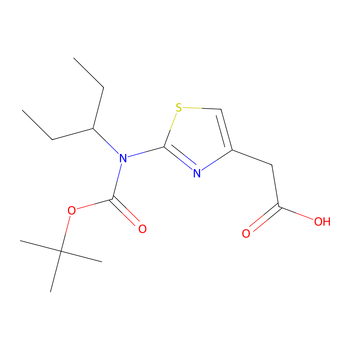 2-(2-{[(Tert-butoxy)carbonyl](pentan-3-yl)amino}-1,3-thiazol-4-yl)acetic acid molecular structure, CAS 2680685-72-5