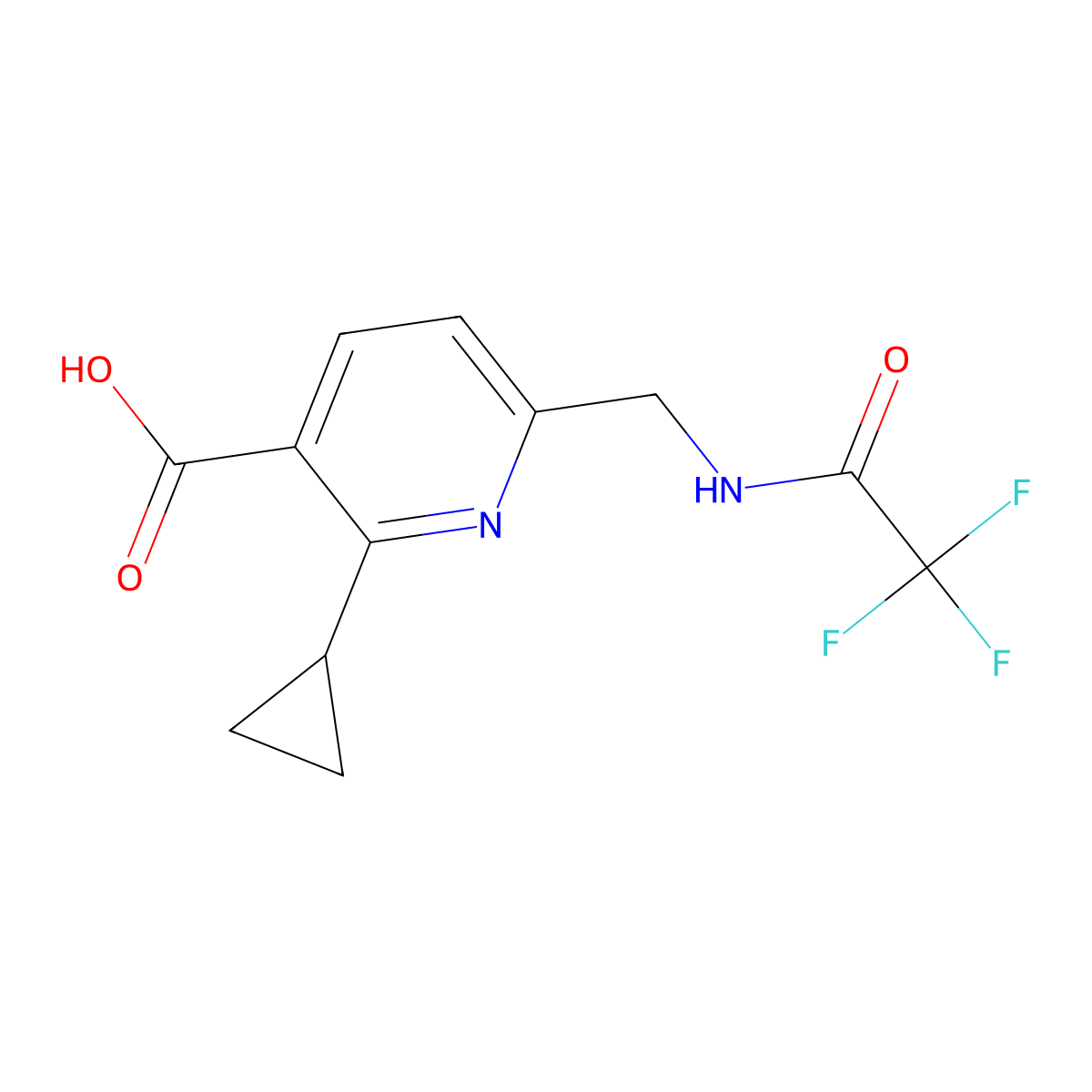 2-Cyclopropyl-6-[(2,2,2-trifluoroacetamido)methyl]pyridine-3-carboxylic acid molecular structure, CAS 2680685-81-6
