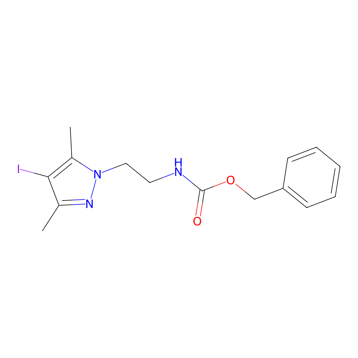 benzyl N-[2-(4-iodo-3,5-dimethyl-1H-pyrazol-1-yl)ethyl]carbamate molecular structure, CAS 2680685-86-1