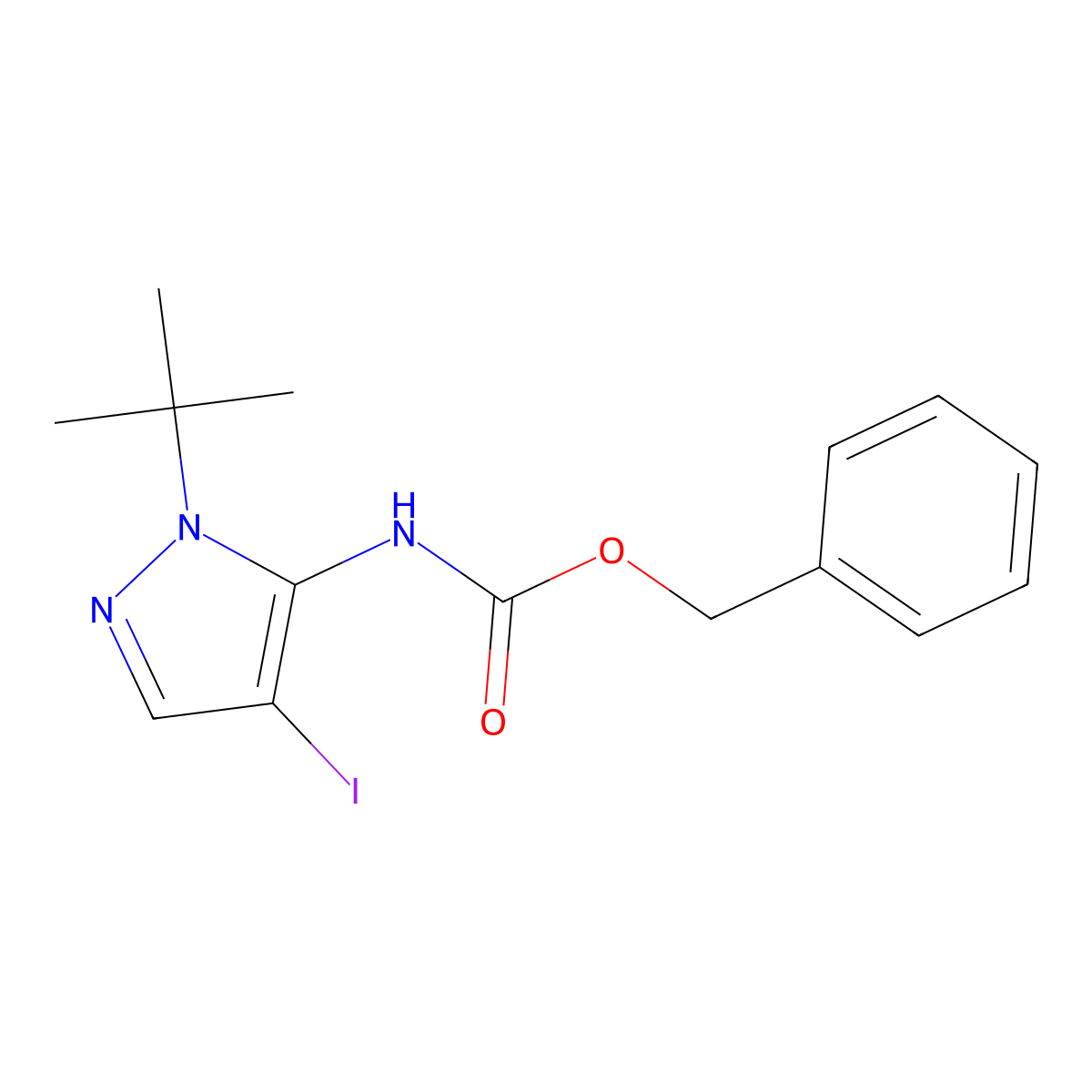 benzyl N-(1-tert-butyl-4-iodo-1H-pyrazol-5-yl)carbamate molecular structure, CAS 2680685-95-2
