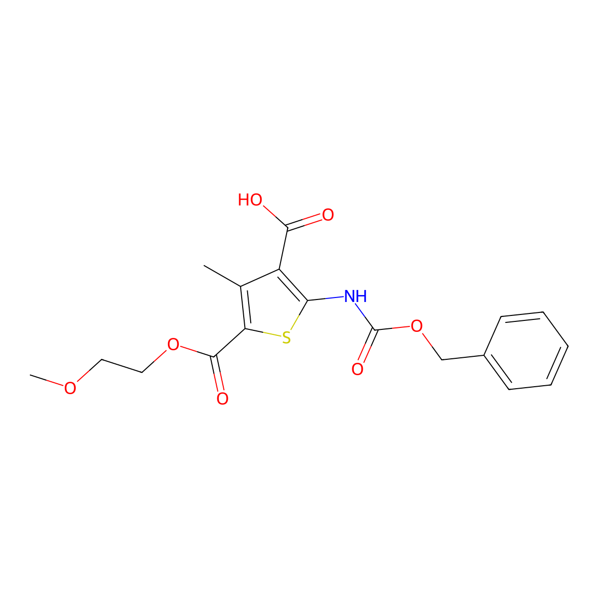 2-{[(Benzyloxy)carbonyl]amino}-5-[(2-methoxyethoxy)carbonyl]-4-methylthiophene-3-carboxylic acid molecular structure, CAS 2680686-15-9