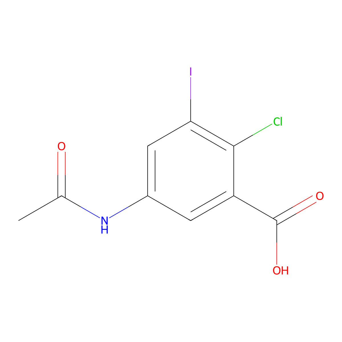 2-Chloro-5-acetamido-3-iodobenzoic acid molecular structure, CAS 2680686-30-8