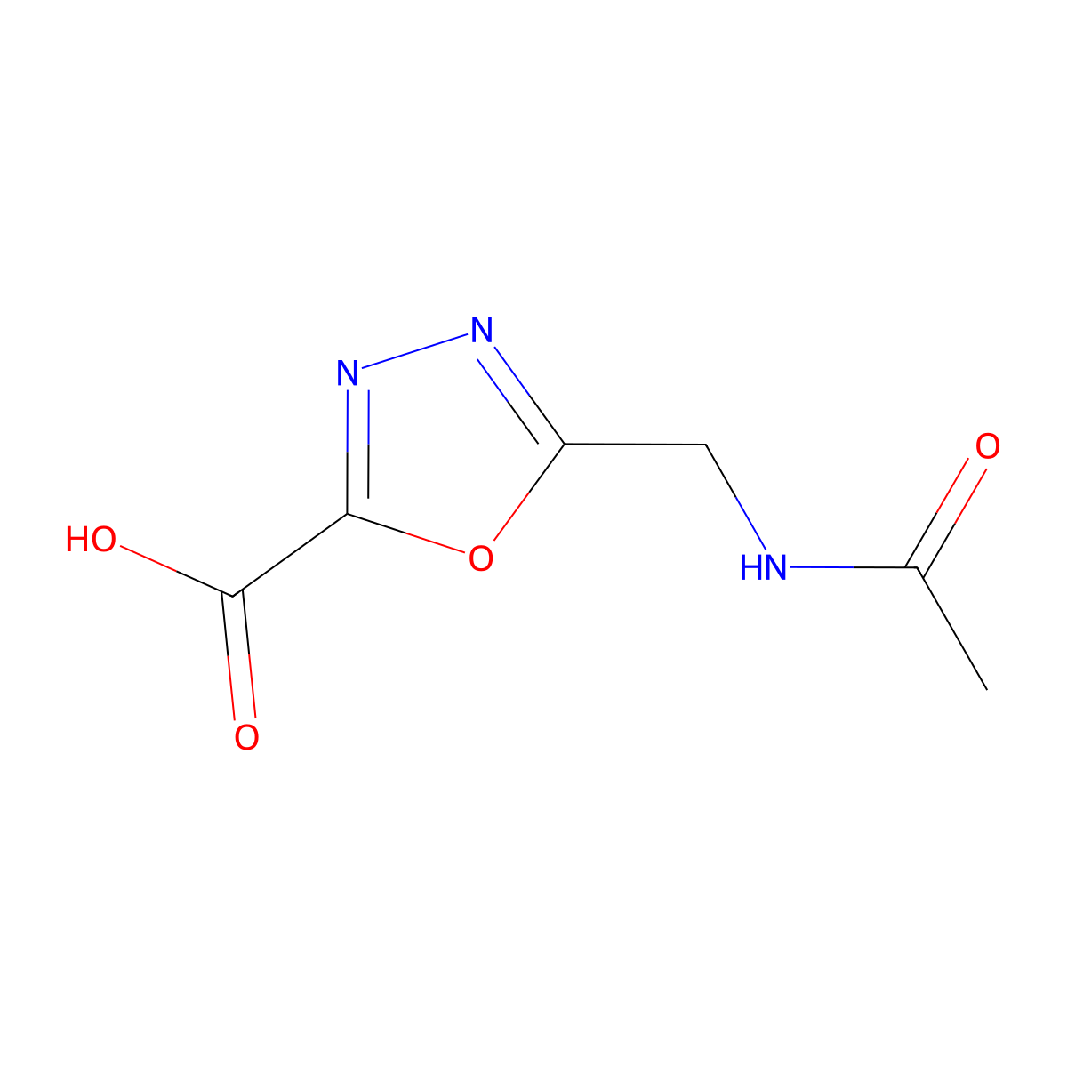 5-(Acetamidomethyl)-1,3,4-oxadiazole-2-carboxylic acid molecular structure, CAS 2680686-38-6