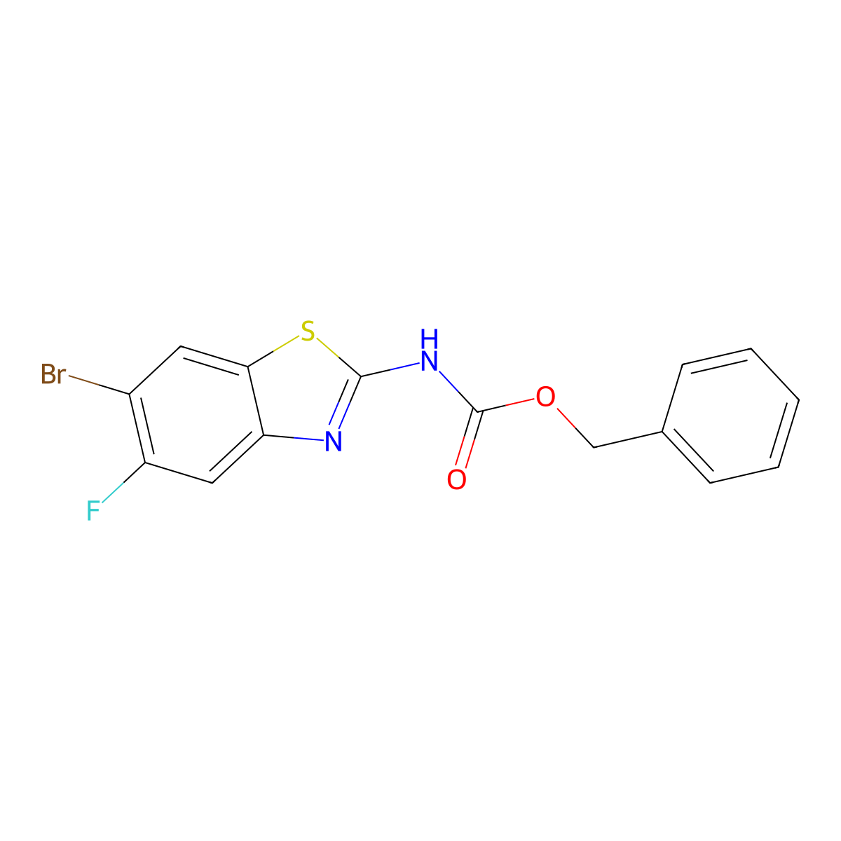 benzyl N-(6-bromo-5-fluoro-1,3-benzothiazol-2-yl)carbamate molecular structure, CAS 2680686-41-1
