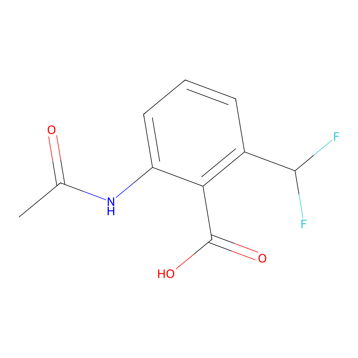 2-(Difluoromethyl)-6-acetamidobenzoic acid molecular structure, CAS 2680686-53-5