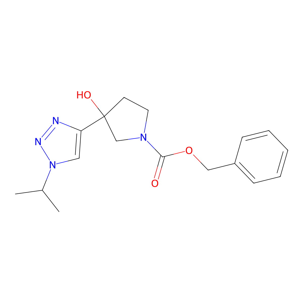 benzyl 3-hydroxy-3-[1-(propan-2-yl)-1H-1,2,3-triazol-4-yl]pyrrolidine-1-carboxylate molecular structure, CAS 2680686-61-5