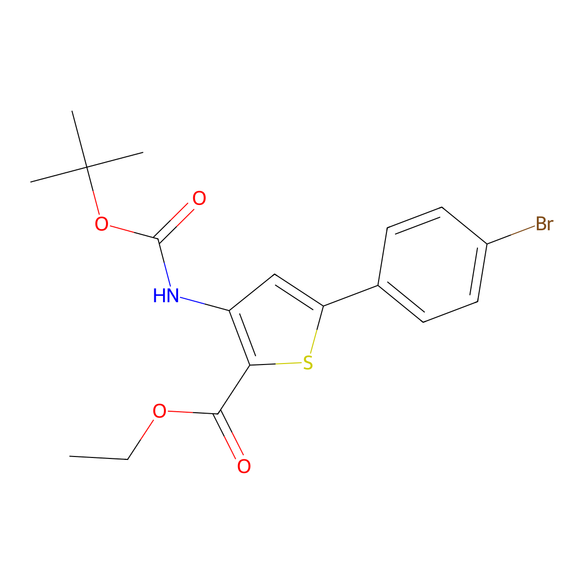Ethyl 5-(4-bromophenyl)-3-{[(tert-butoxy)carbonyl]amino}thiophene-2-carboxylate molecular structure, CAS 2680686-63-7