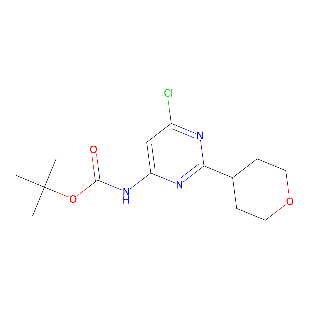 tert-butyl N-[6-chloro-2-(oxan-4-yl)pyrimidin-4-yl]carbamate molecular structure, CAS 2680686-86-4